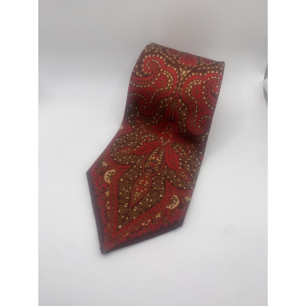 Vintage Givenchy Paris Mens Red Gold Paisley 100% Silk Tie Nelly Zurich